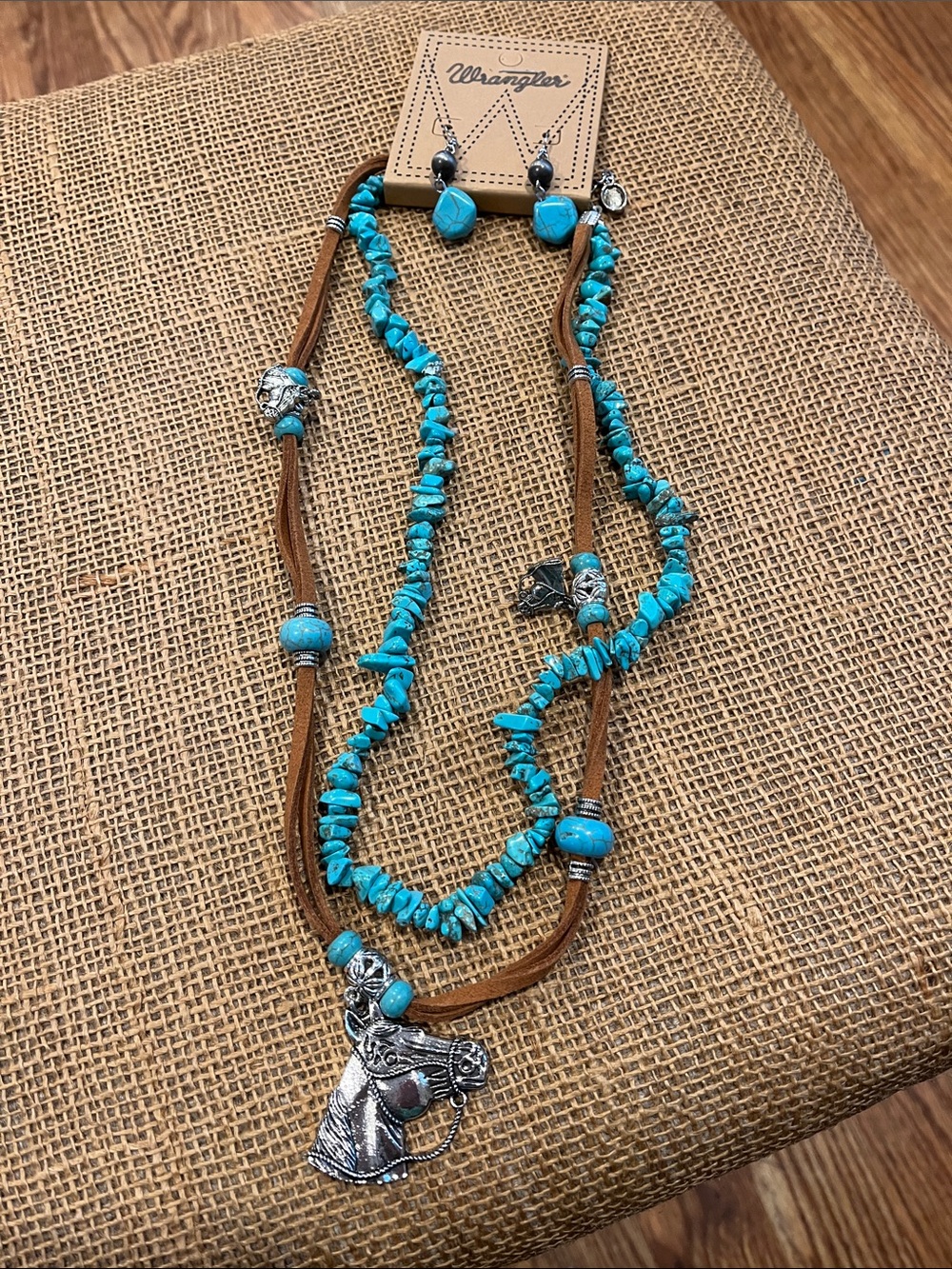 Wrangler Turquoise Beaded Double-Strand Necklace with Horse Head Pendant
